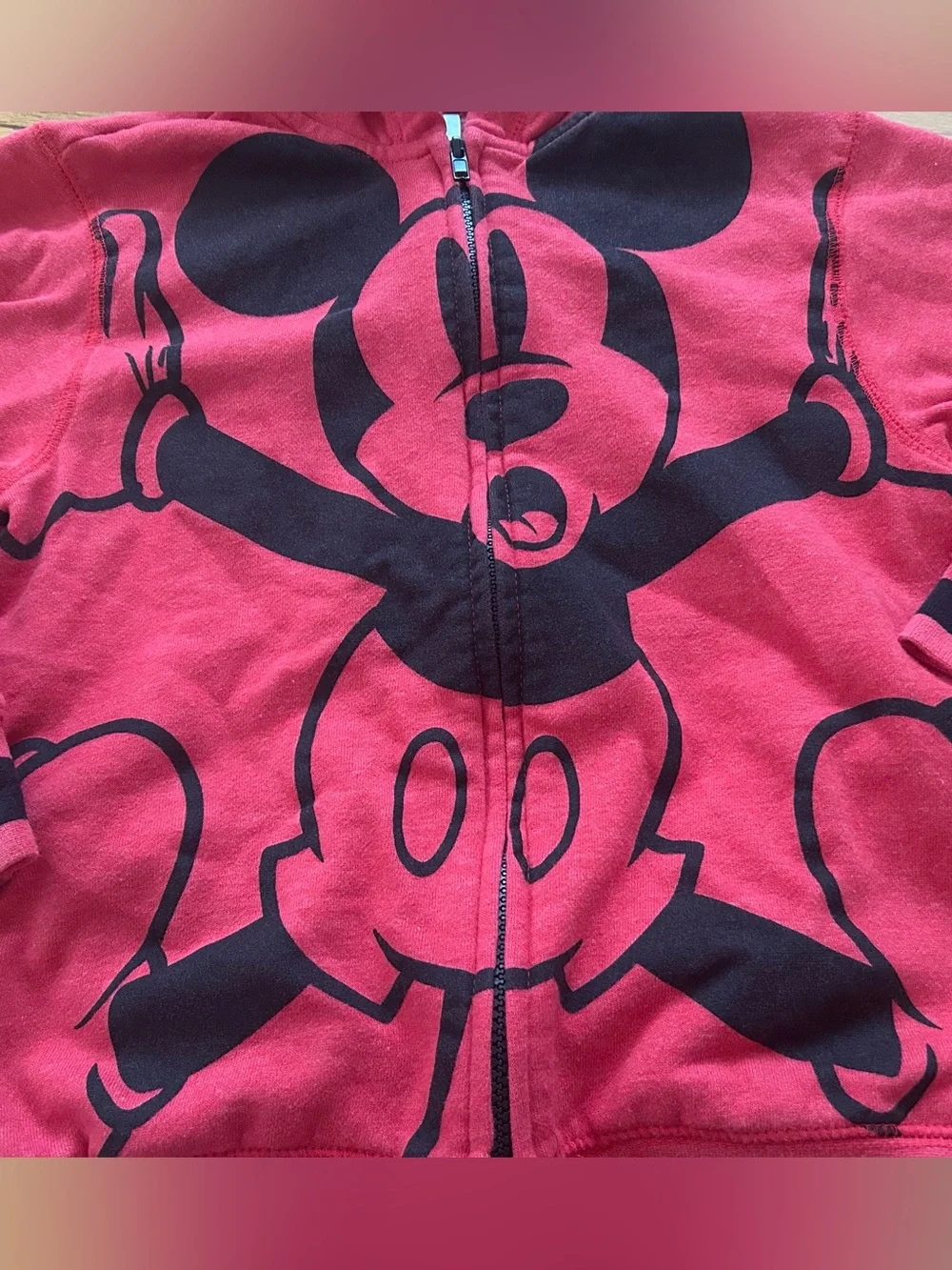 Disney Mickey Mouse Full Zip Hoodie Red Black Graphic Boys Size 7/8